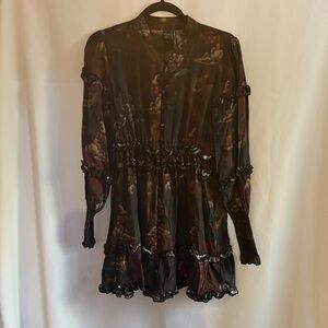 Icône by Simons Sheer Renaissance Art Print Long Sleeve Mini Dress-Size M